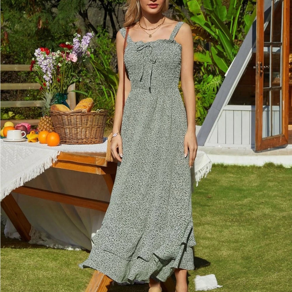 Green Summer Floral Maxi Dress